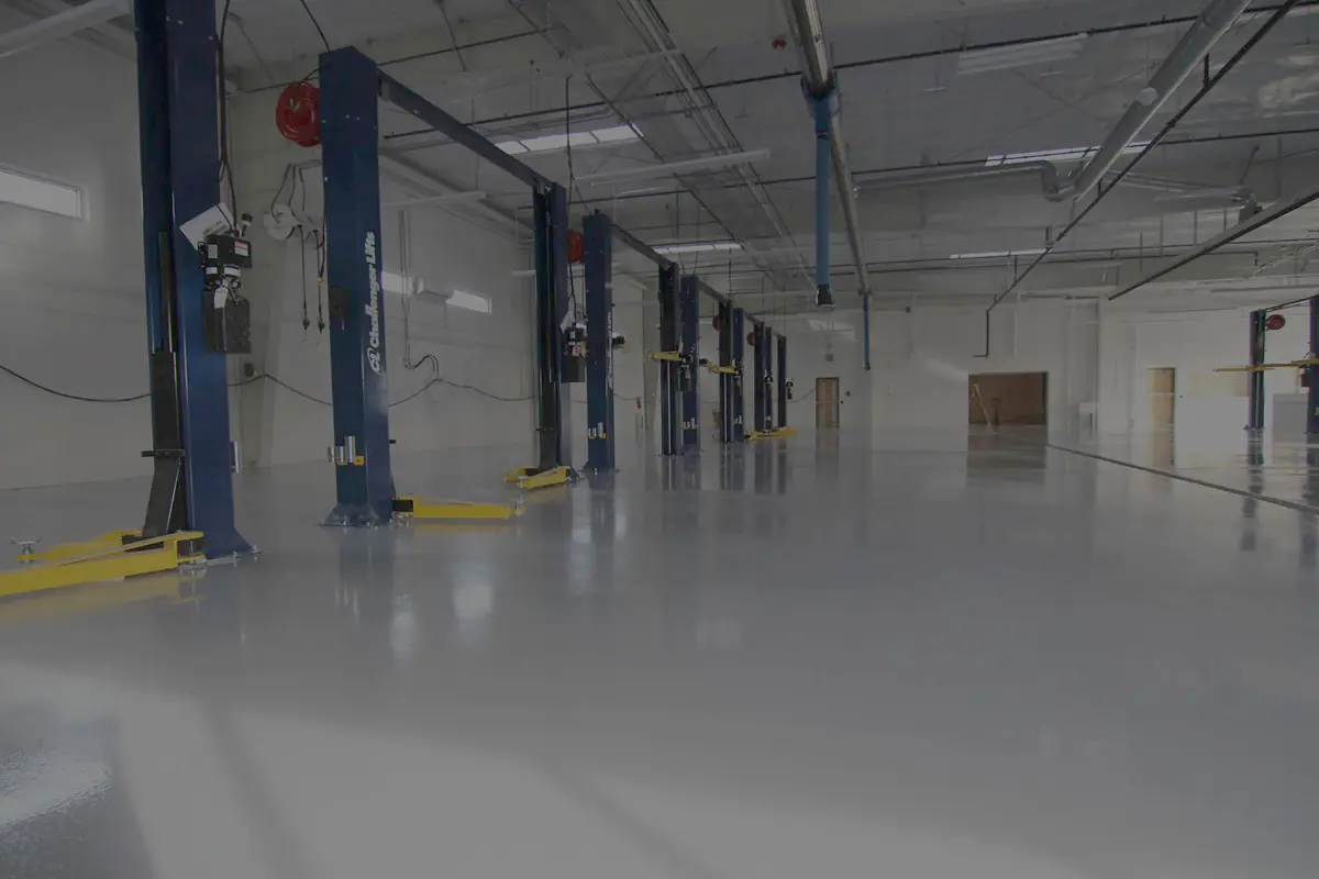 Epoxy coated commercial floor running the width of a room