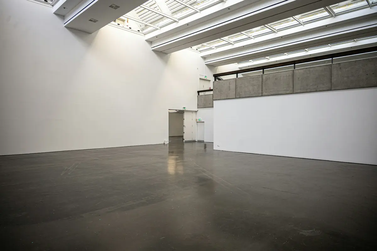 Gallery interior with a polished concrete floor